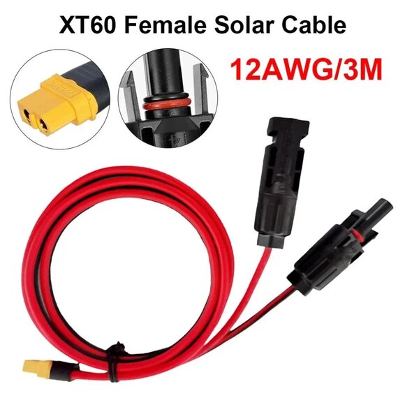 10ft 12 AWG XT60 Female to Solar Connector Solar Panel Extension Charging Cable - Picture 4 of 4